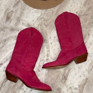 GIANNI BINI VINTAGE HOT PINK GENUINE LEATHER/SUEDE COWBOY BOOTS SIZE 8